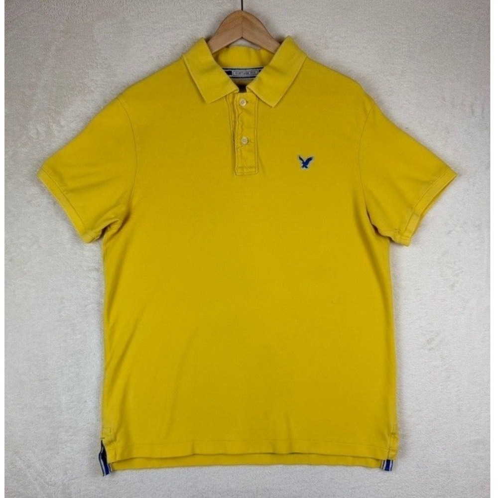 American Eagle Mens Yellow The Eagle Polo Shirt Vintage Fit Short Sleeve Large